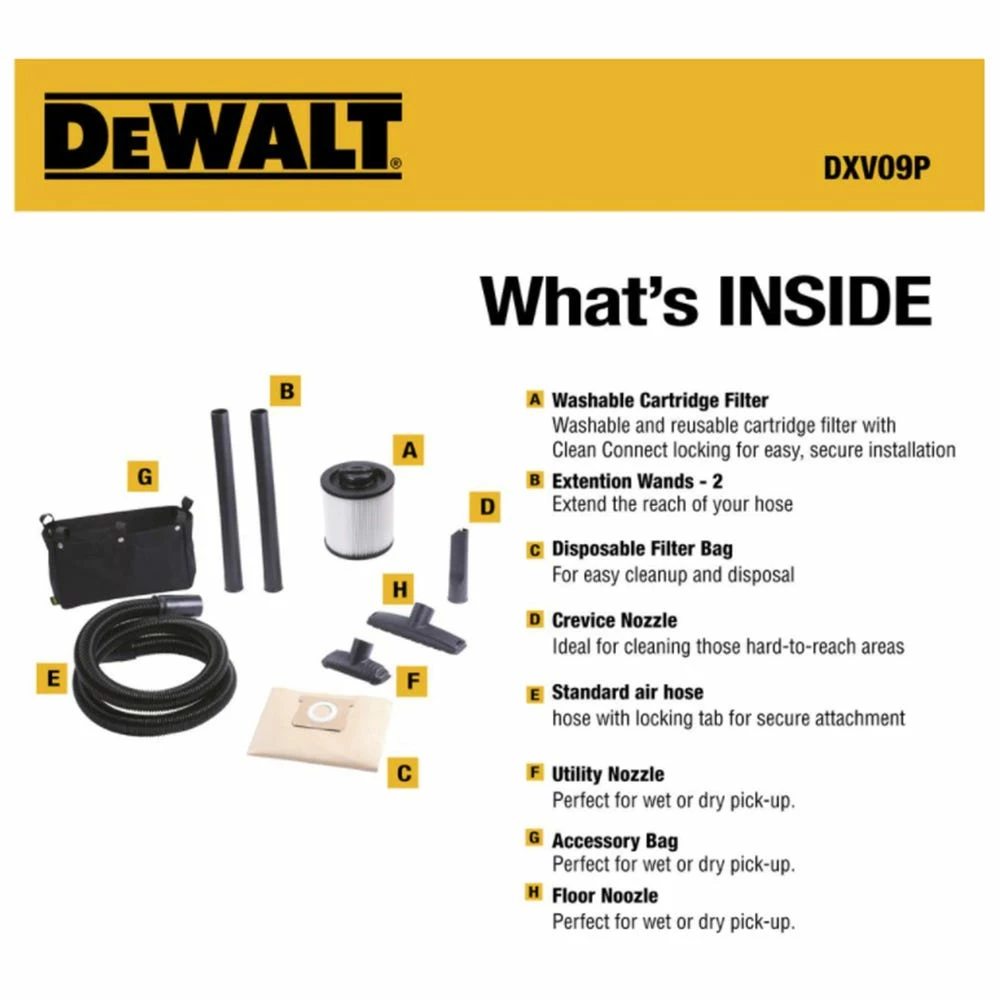DeWalt Wet/Dry Vacuum, 9 Gallon - DXV09P - Shop Vacuums 8 DeWalt Wet/Dry Vacuum, 9 Gallon - DXV09P - Shop Vacuums - Image 8
