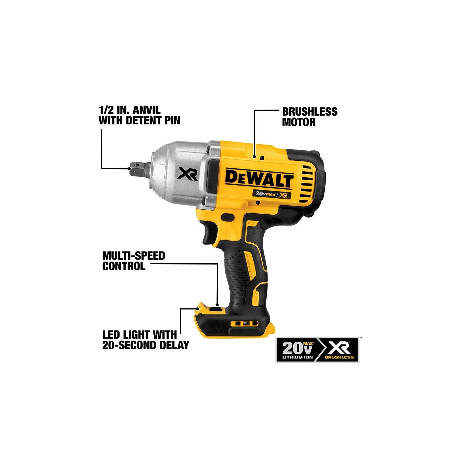 DeWalt 20V MAX* XR® Lithium Ion 1/2" Cordless Impact Wrench Kit with Detent Anvil DCF899P2 - Impact Wrenches 4 DeWalt 20V MAX* XR® Lithium Ion 1/2" Cordless Impact Wrench Kit with Detent Anvil DCF899P2 - Impact Wrenches - Image 4