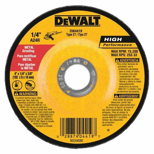 DeWalt 6" x 1/4" x 7/8" High Performance Metal Grinding Wheel DW4624 - Replacement Parts & Accessories 1 DeWalt 6" x 1/4" x 7/8" High Performance Metal Grinding Wheel DW4624 - Replacement Parts & Accessories
