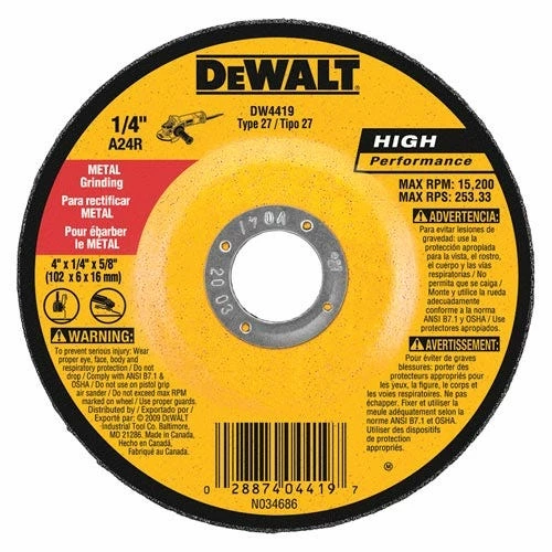 DeWalt 4 1/2" x 1/4" x 7/8" High Performance Metal Grinding Wheel DW4514 - Replacement Parts & Accessories 2 DeWalt 4 1/2" x 1/4" x 7/8" High Performance Metal Grinding Wheel DW4514 - Replacement Parts & Accessories - Image 2