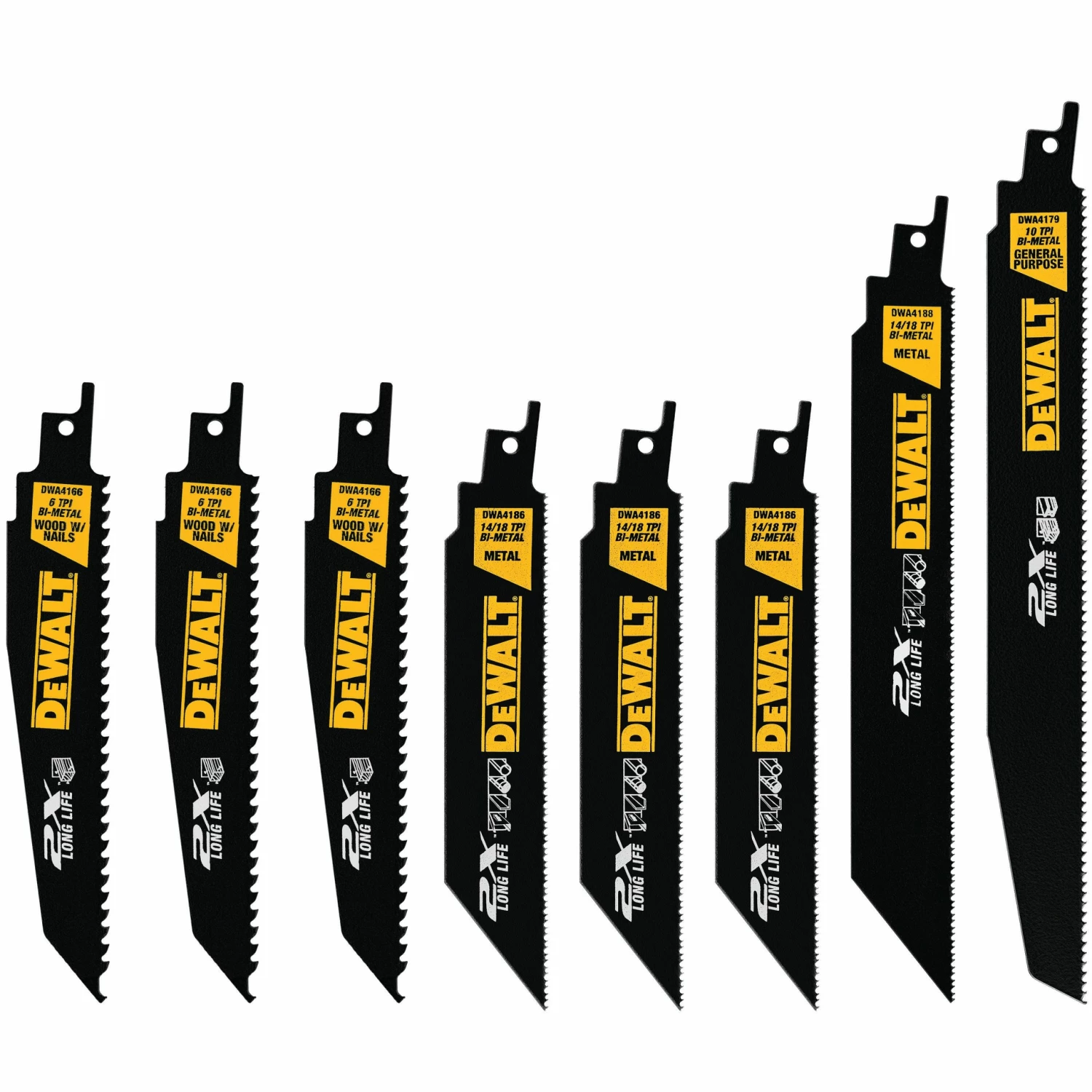DeWalt 8 Piece 2X Recipercating Saw Blade Set DWA4101 - Replacement Parts & Accessories 2 DeWalt 8 Piece 2X Recipercating Saw Blade Set DWA4101 - Replacement Parts & Accessories - Image 2